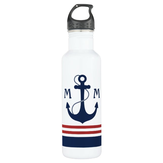 Nautical Monogram Stainless Steel Water Bottle (Front)