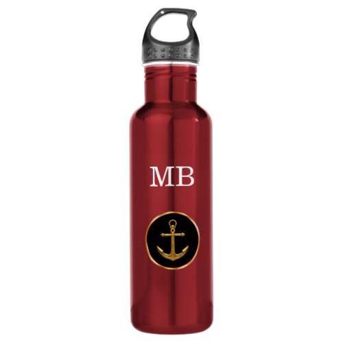 Nautical Monogram Style Mens Stainless Steel Water Bottle