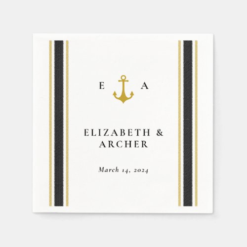 Nautical Monogram Wedding Cocktail Napkin