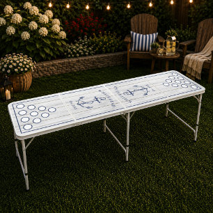 Nautical Monogram White Rustic Wood Beer Pong Table