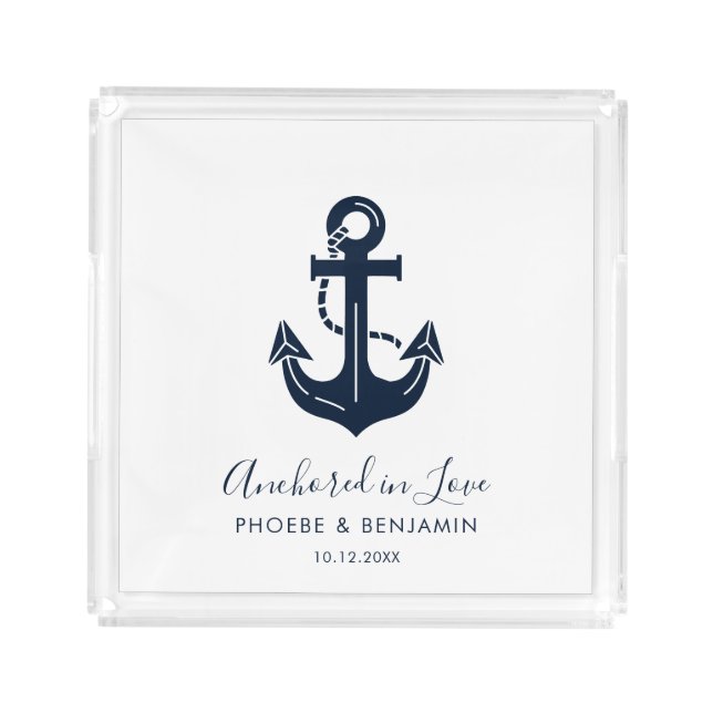 Nautical Monogrammed Anchor Vanity Personalized  Acrylic Tray (Front)