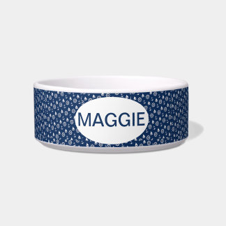 Nautical Monogrammed Ceramic Pet Bowl