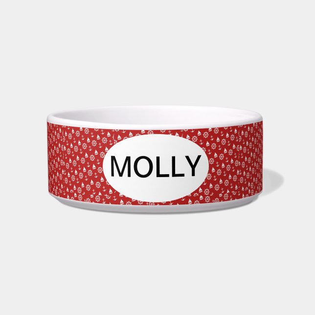 Nautical Monogrammed Ceramic Pet Bowl (Front)
