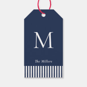 Nautical Monogrammed Navy & White Gift Tags