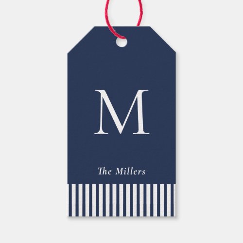 Nautical Monogrammed Navy  White  Gift Tags