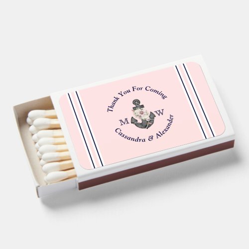 Nautical Monogrammed Pink and Navy Blue  Matchboxes