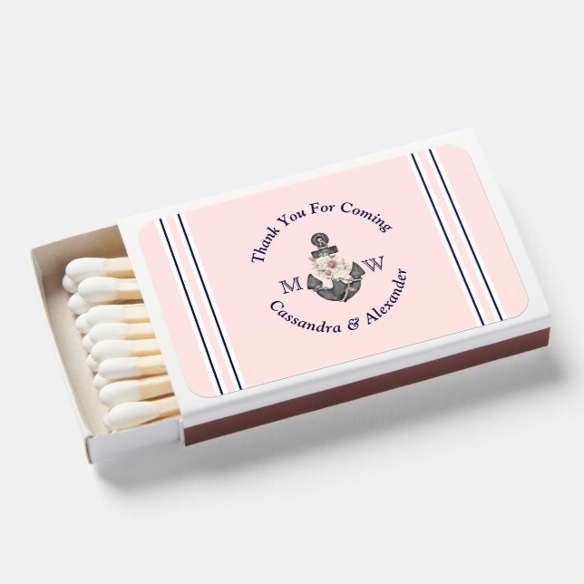 Nautical Monogrammed Pink and Navy Blue  Matchboxes (Front Open)