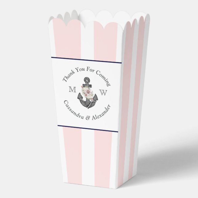 Nautical Monogrammed Pink Navy Blue Floral Anchor  Favor Boxes (Front)