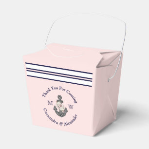 Nautical Monogrammed Pink Navy Blue Floral Anchor Favor Boxes