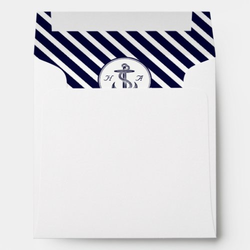 Nautical Monogrm Navy Blue White Diag Stripe 2 SQ Envelope