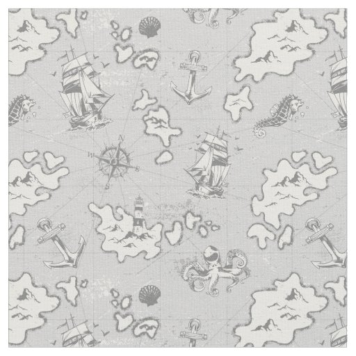 nautical monotone antique pirate map fabric