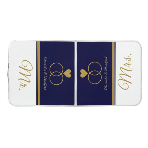 Nautical  Mr Mrs Wedding navy gold rings heart Beer Pong Table
