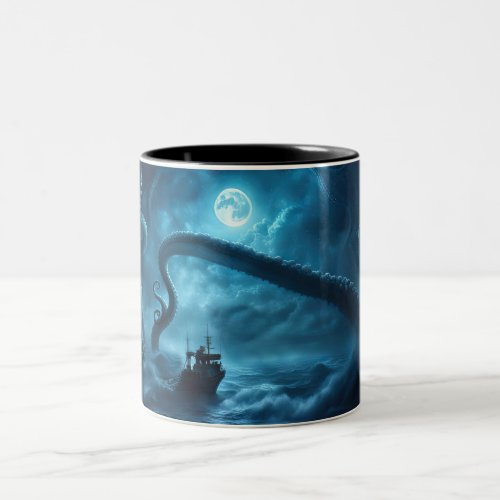 Nautical Mystery Ship with Kraken  Two_Tone Coffee Mug