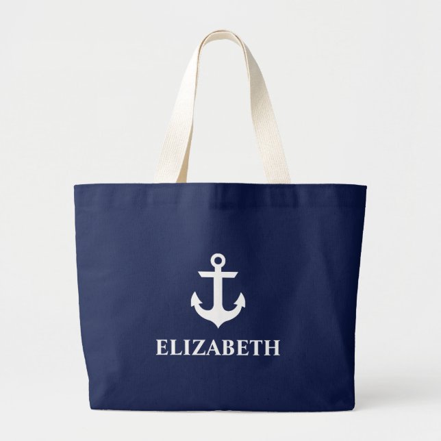 Nautical Name Anchor Blue Large Tote Bag (Front)