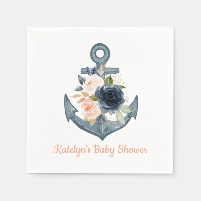 Nautical Napkin with Floral Anchor (Front)