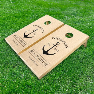 Nautical Natural Wood Anchor Beach House Cornhole Set
