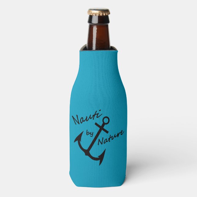 Nautical Nauti by Nature Girl Teal Bottle Cooler (Bottle Front)