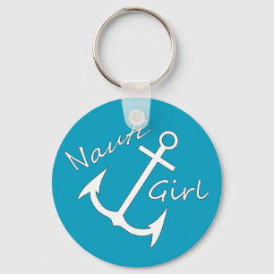 Nautical Nauti Girl Teal Keychain