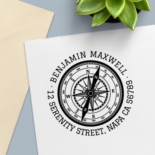 Nautical Navigation Compass Round Address Self-inking Stamp (Creator Uploaded)