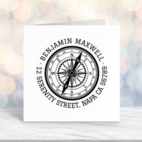 Nautical Navigation Compass Round Address Self_inking Stamp