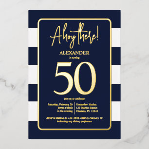 Nautical Navy 50th Birthday Party Foil Invitation
