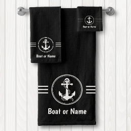 Nautical Navy Anchor and Rope Your Boat or Name Bath Towel Set