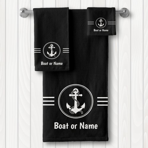 Nautical Navy Anchor and Rope Your Boat or Name Bath Towel Set