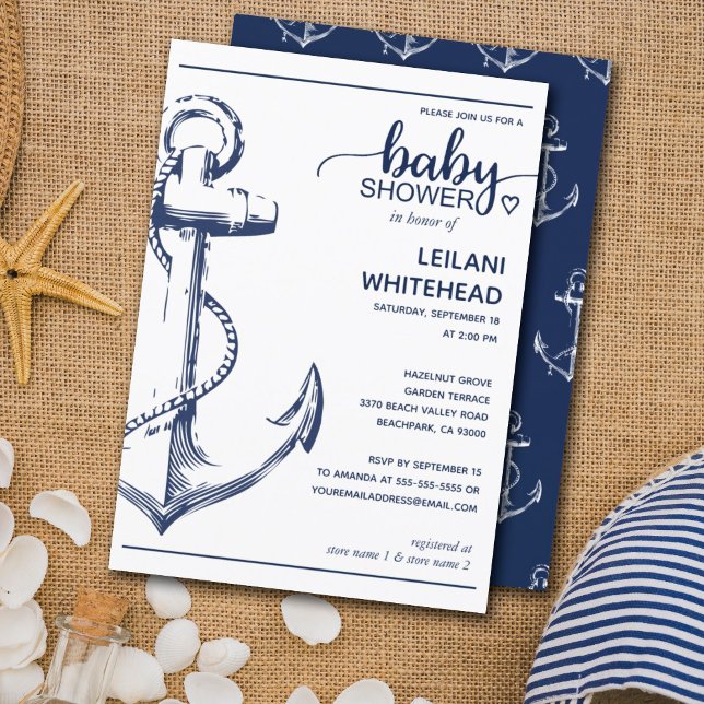 Nautical Navy Anchor Baby Shower Invitation (Creator Uploaded)