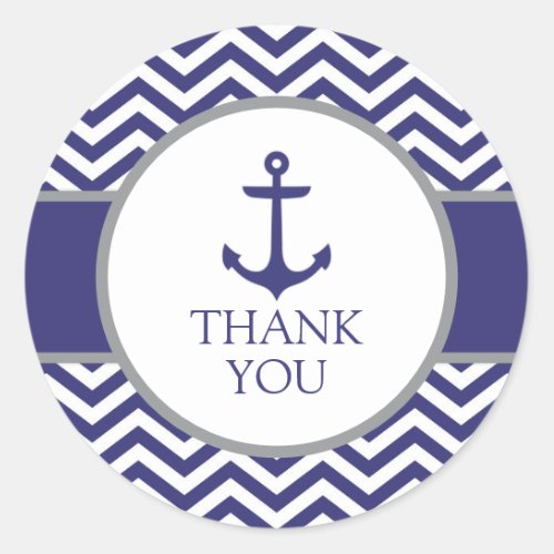 Nautical Navy Anchor Baby Shower Thank You Classic Round Sticker