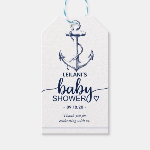 Nautical Navy Anchor Baby Shower Thank You Gift Tags - Say thank you with these nautical navy blue anchor baby shower gift tags.