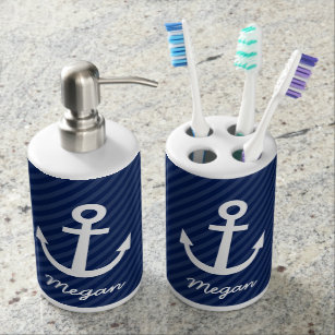 Nautical Bath Accessory Sets Zazzle Nautical Navy Anchor Bathroom Set
