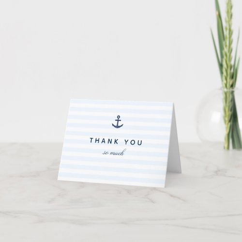 Nautical Navy Anchor Blue Stripes Folded Thank You Card