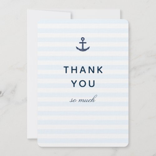 Nautical Navy Anchor Blue Stripes Thank You Card