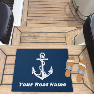 Nautical Navy Anchor Boat Name Doormat