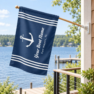 Nautical Navy Anchor Boat Name Monogram House Flag