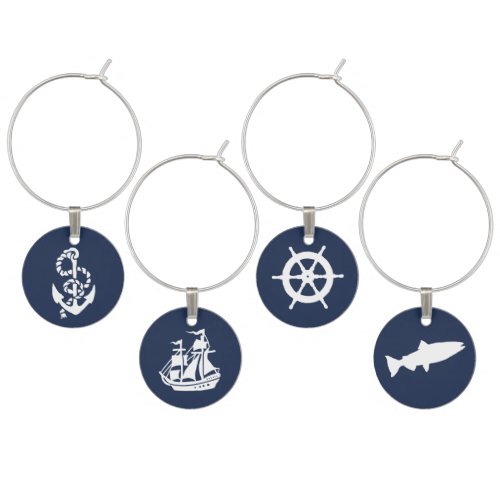 Nautical Navy Anchor Boat Ships Wheel and Fish Wine Glass Charm