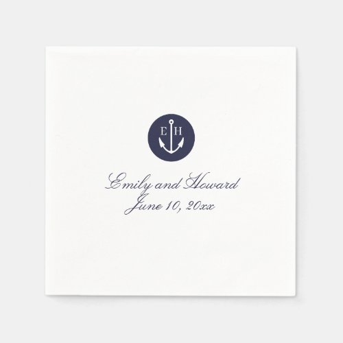 Nautical Navy Anchor Bride Groom Wedding Napkins