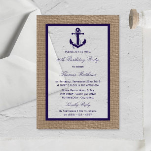 Nautical Navy Anchor Burlap Beach Birthday Party Acrylic Invitations