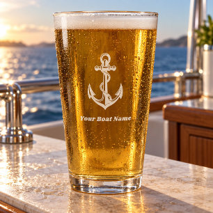 Nautical Navy Anchor Custom Boat Name Pint Glass