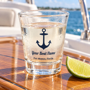 Nautical Navy Anchor Custom Boat Name Shot Glass