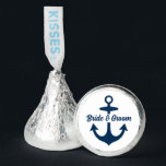 Nautical Navy Anchor Custom Wedding Monogram Hershey®'s Kisses®<br><div class="desc">Elegant white custom wedding Hershey's Kisses candy favors include a simple round nautical navy blue design with boat anchor and intersecting script text that can be personalized with the first names of the bride and groom couple.</div>