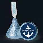 Nautical Navy Anchor Custom Wedding Monogram Hershey®'s Kisses®<br><div class="desc">Elegant navy blue custom wedding Hershey's Kisses candy favors include a simple round nautical design with boat anchor and intersecting script text that can be personalized with the first names of the bride and groom couple.</div>