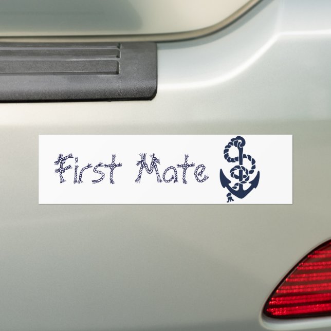 Nautical Navy Anchor First Mate Bumper Sticker (On Car)