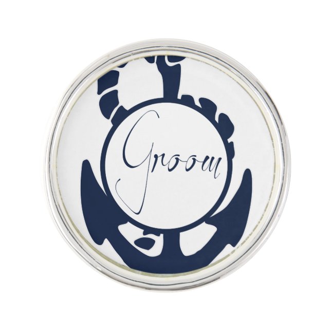 Nautical Navy Anchor Groom Pin (Front)