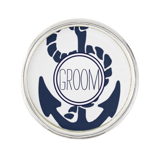 Nautical Navy Anchor Groom Pin (Front)