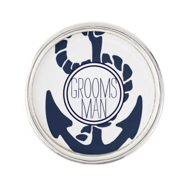Nautical Navy Anchor Groomsman Pin (Front)