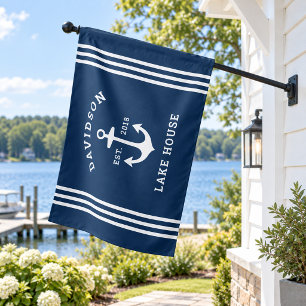 Nautical Navy Anchor Lake House Monogram Flag