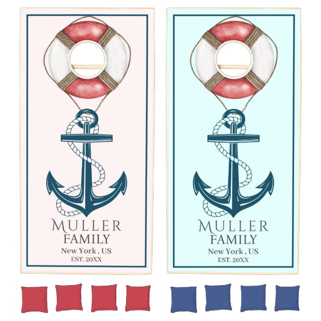 Nautical Navy Anchor Monogram Cornhole Set (Set)
