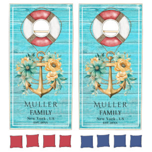 Nautical Navy Anchor Monogram Cornhole Set