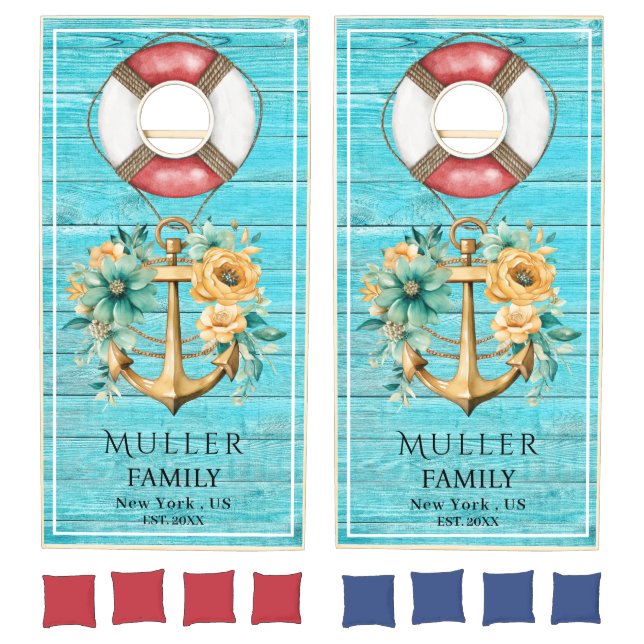 Nautical Navy Anchor Monogram Cornhole Set (Set)
